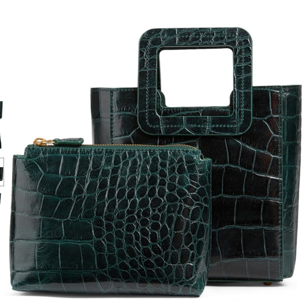 STAUD $329 Mini Shirley Croc-Embossed Leather Bag W/ Shoulder Strap& Inner Pouch